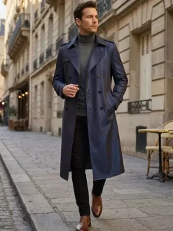 Men's Pea Coat Double Breasted Khaki Fashion Overcoat