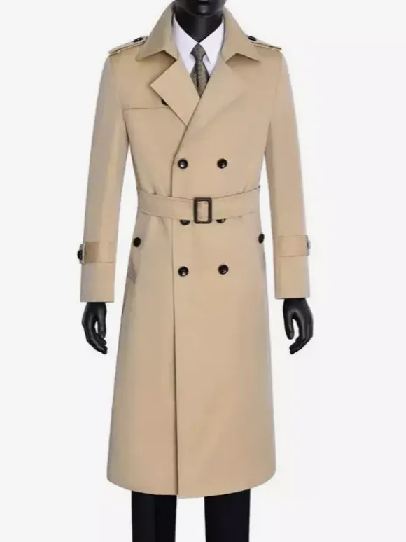 Men's Pea Coat Double Breasted Khaki Fashion Overcoat
