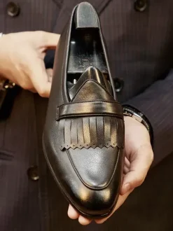 Men's Penny Loafer Leather Artwork Slip On Prom Formal Wedding Shoes