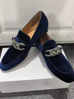 Mens Penny Loafer Prom Party Wedding Shoes Fashion Micro Suede Upper Chains Artwork Slip-On Shoes