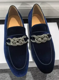 Mens Penny Loafer Prom Party Wedding Shoes Fashion Micro Suede Upper Chains Artwork Slip-On Shoes