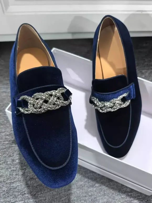 Mens Penny Loafer Prom Party Wedding Shoes Fashion Micro Suede Upper Chains Artwork Slip-On Shoes