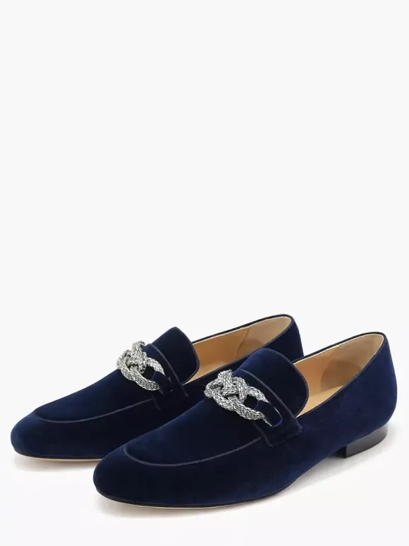Mens Penny Loafer Prom Party Wedding Shoes Fashion Micro Suede Upper Chains Artwork Slip-On Shoes