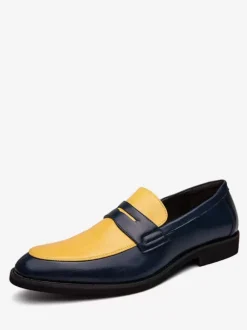 Men's Penny Loafers Blue Round Toe Slip-On Dress Groom Shoes