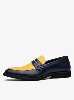 Men's Penny Loafers Blue Round Toe Slip-On Dress Groom Shoes