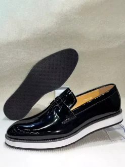 Mens Penny Loafers Chunky Sole Leather Slip-Ons Glossy Patent Finish Height-Increasing Dress Shoes