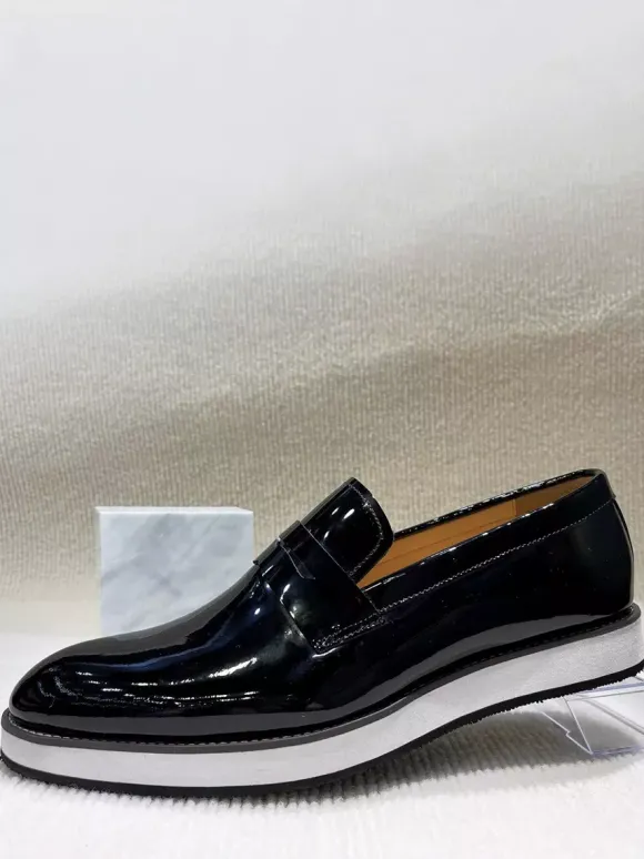 Mens Penny Loafers Chunky Sole Leather Slip-Ons Glossy Patent Finish Height-Increasing Dress Shoes