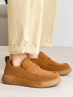 Men's Penny Loafer Shoes Suede Leather Buckle Chic Shoes