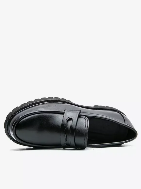 Mens Penny Loafers Leather Non Slip Platform Chunky Slip-On Penny Shoes Round Toe Lug Sole Casual Formal Shoes