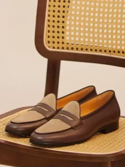 Mens Penny Loafer Slip-on Round Toe low heels Penny Shoes Brown Suede Leather Prom Wedding Shoes