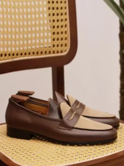 Mens Penny Loafer Slip-on Round Toe low heels Penny Shoes Brown Suede Leather Prom Wedding Shoes