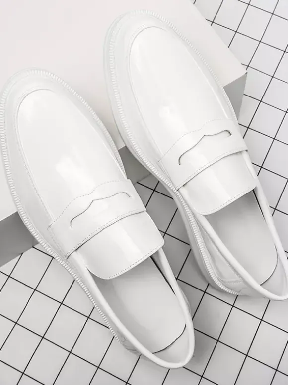 Mens Penny Loafers Patent Leather Platform Slip-on Wedding Shoes Low Top Comfortable Soft Sole Non-Slip Business Formal Shoes