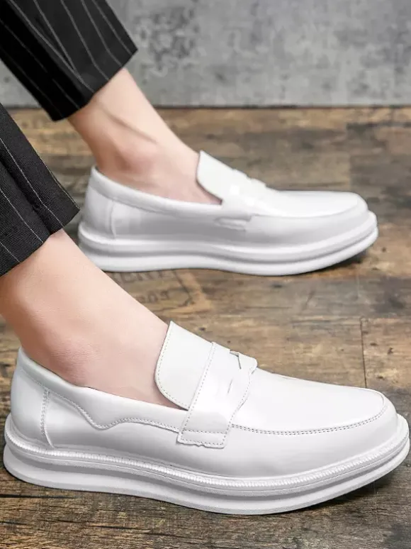 Mens Penny Loafers Patent Leather Platform Slip-on Wedding Shoes Low Top Comfortable Soft Sole Non-Slip Business Formal Shoes