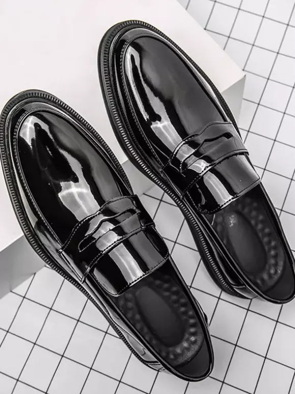 Mens Penny Loafers Patent Leather Platform Slip-on Wedding Shoes Low Top Comfortable Soft Sole Non-Slip Business Formal Shoes