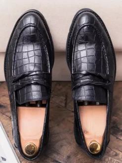 Mens Penny Loafers Slip-on Pointed Toe Brogue Shoes Non Slip Wear Resistant Thick Sole Penny Shoes