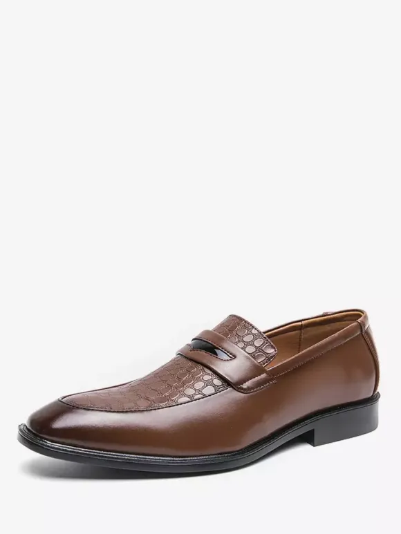 Men's Penny Loafers Slip-On Round Toe Chunky Heel Slip On PU Loafer Shoes For Wedding Prom