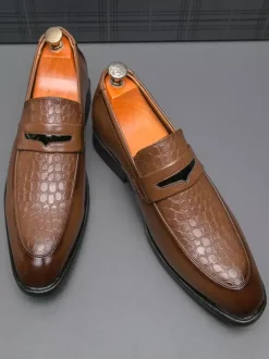 Men's Penny Loafers Slip-On Round Toe Chunky Heel Slip On PU Loafer Shoes For Wedding Prom