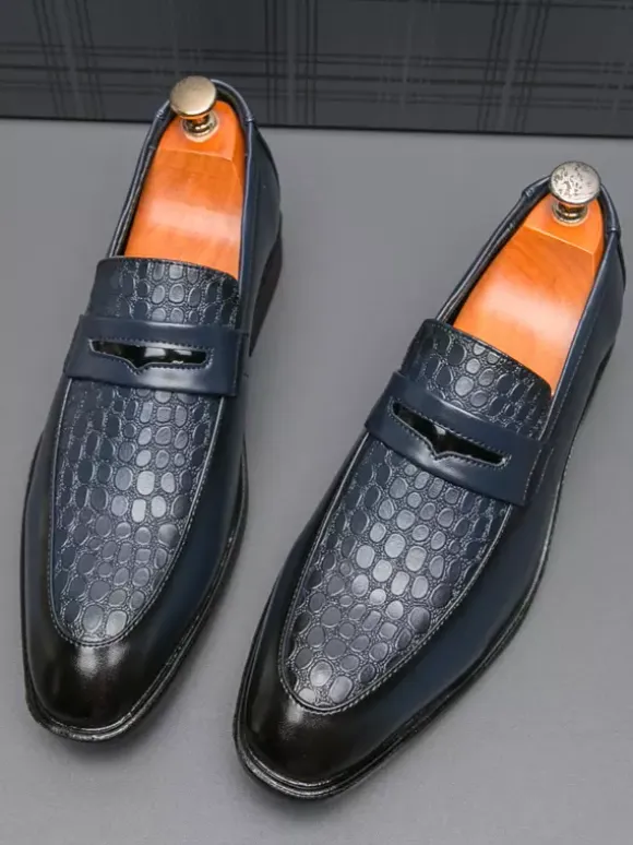 Men's Penny Loafers Slip-On Round Toe Chunky Heel Slip On PU Loafer Shoes For Wedding Prom