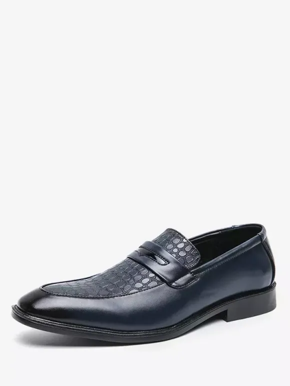 Men's Penny Loafers Slip-On Round Toe Chunky Heel Slip On PU Loafer Shoes For Wedding Prom