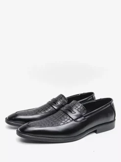 Men's Penny Loafers Slip-On Round Toe Chunky Heel Slip On PU Loafer Shoes For Wedding Prom