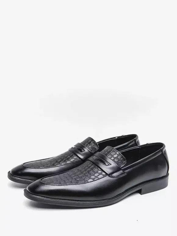 Men's Penny Loafers Slip-On Round Toe Chunky Heel Slip On PU Loafer Shoes For Wedding Prom