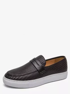 Mens Penny Loafers Slip-Ons Round Toe Weave Leather Penny Shoes Wear Resistant Thick Sole Casual Shoes