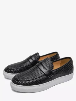 Mens Penny Loafers Slip-Ons Round Toe Weave Leather Penny Shoes Wear Resistant Thick Sole Casual Shoes