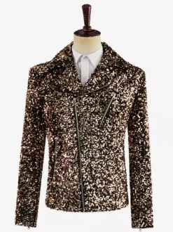 Men's Performing Sequin Stage Costume Top Long Sleeves Retro Costumes