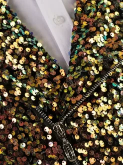 Men's Performing Sequin Stage Costume Top Long Sleeves Retro Costumes