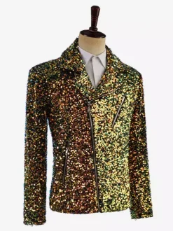 Men's Performing Sequin Stage Costume Top Long Sleeves Retro Costumes