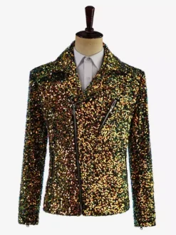 Men's Performing Sequin Stage Costume Top Long Sleeves Retro Costumes