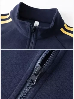 Men’s 2-Piece Tracksuit Set Stand Collar Long Sleeve Striped Sweatshirt And Pants