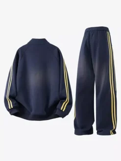 Men’s 2-Piece Tracksuit Set Stand Collar Long Sleeve Striped Sweatshirt And Pants