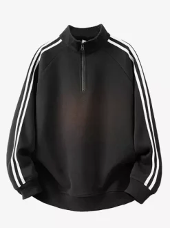 Men’s 2-Piece Tracksuit Set Stand Collar Long Sleeve Striped Sweatshirt And Pants