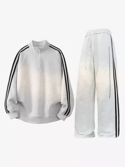 Men’s 2-Piece Tracksuit Set Stand Collar Long Sleeve Striped Sweatshirt And Pants