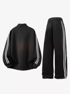 Men’s 2-Piece Tracksuit Set Stand Collar Long Sleeve Striped Sweatshirt And Pants