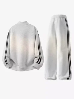 Men’s 2-Piece Tracksuit Set Stand Collar Long Sleeve Striped Sweatshirt And Pants