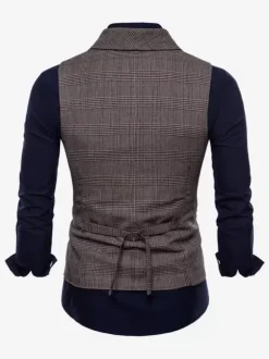 Men's Plaid Vest Double Breasted Sleeveless Vintage Jacket