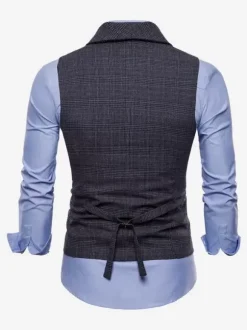 Men's Plaid Vest Double Breasted Sleeveless Vintage Jacket
