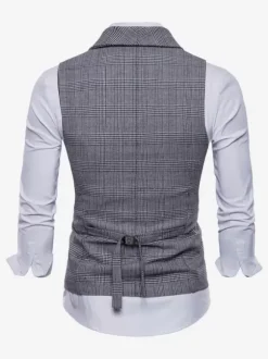 Men's Plaid Vest Double Breasted Sleeveless Vintage Jacket