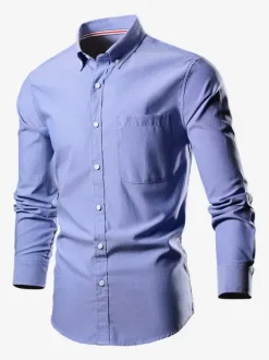 Men's Plus Size Long-Sleeved Shirts Button Down Slim Fit Wedding Shirt