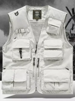 Men's Plus Size Vest With Multiple Pockets & Reflective Design