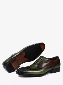 Mens Pointed-Toe Oxford Wingtip Shoes British Style Genuine Leather Dress Shoes