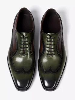 Mens Pointed-Toe Oxford Wingtip Shoes British Style Genuine Leather Dress Shoes
