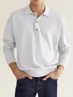 Men's Polo Shirt Collared Long Sleeves Buttons Sports T-Shirt Athletic Golf Polos Daily Shirts