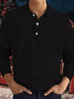 Men's Polo Shirt Collared Long Sleeves Buttons Sports T-Shirt Athletic Golf Polos Daily Shirts