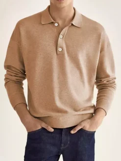Men's Polo Shirt Collared Long Sleeves Buttons Sports T-Shirt Athletic Golf Polos Daily Shirts