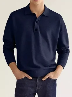 Men's Polo Shirt Collared Long Sleeves Buttons Sports T-Shirt Athletic Golf Polos Daily Shirts