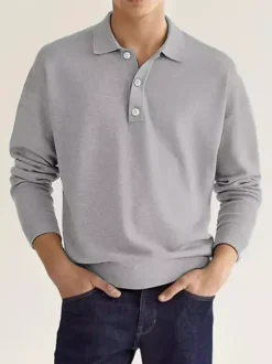Men's Polo Shirt Collared Long Sleeves Buttons Sports T-Shirt Athletic Golf Polos Daily Shirts