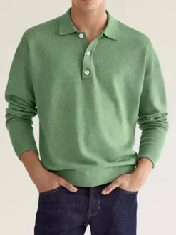 Men's Polo Shirt Collared Long Sleeves Buttons Sports T-Shirt Athletic Golf Polos Daily Shirts